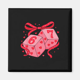 Valentine Six Seven Cute Dice Coquette Bow Hearts Magnet