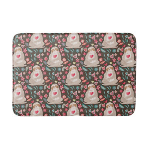 Valentine Sloth Pattern Bath Mat