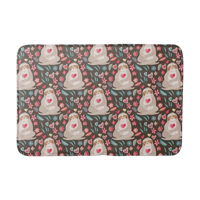 Valentine Sloth Pattern Bath Mat (Front)