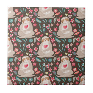Valentine Sloth Pattern Ceramic Tile