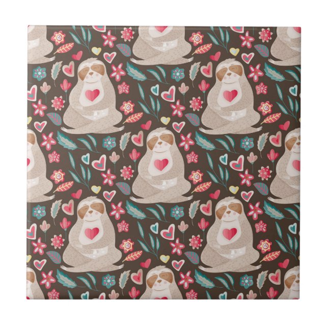 Valentine Sloth Pattern Ceramic Tile (Front)