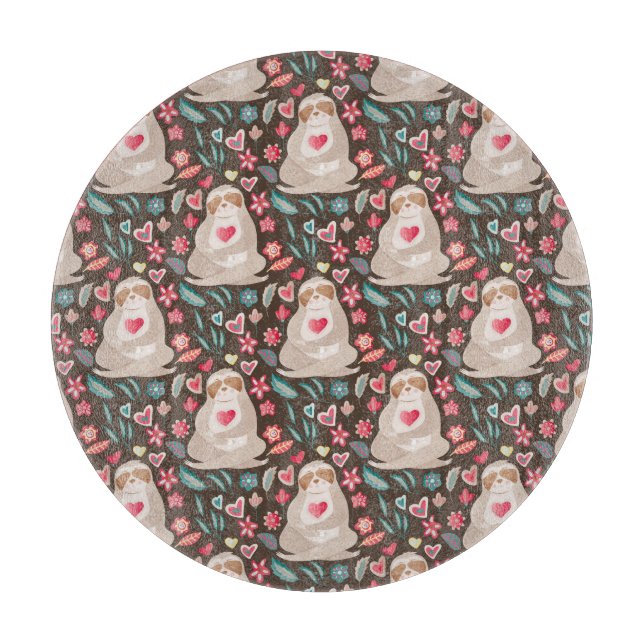 Valentine Sloth Pattern Cutting Board (Front)