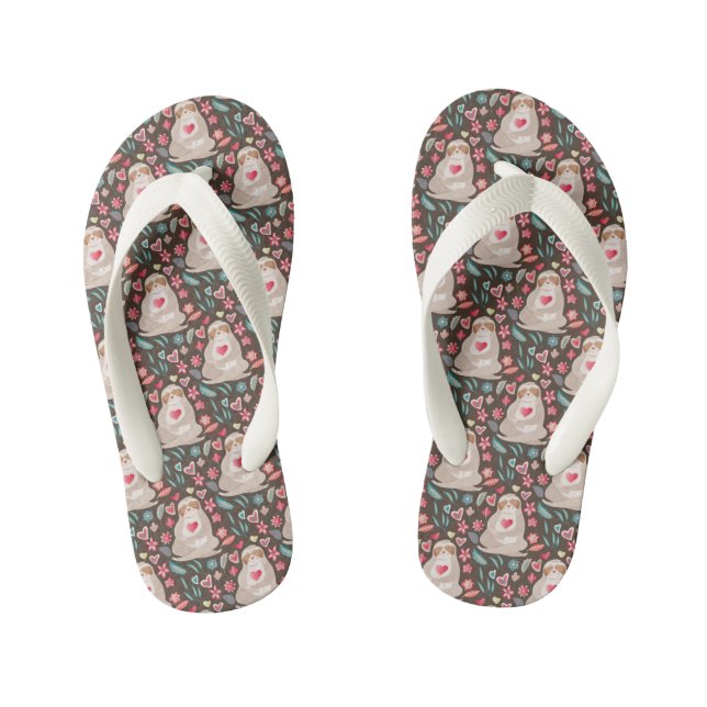 Valentine Sloth Pattern Kid's Thongs (Footbed)