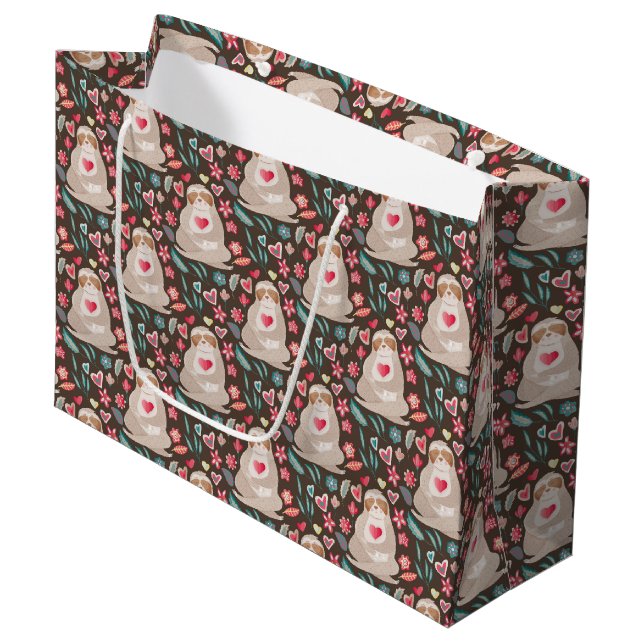 Valentine Sloth Pattern Large Gift Bag (Front Angled)
