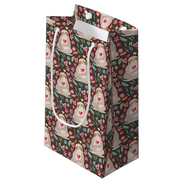 Valentine Sloth Pattern Small Gift Bag (Front Angled)
