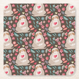 Valentine Sloth Pattern Square Paper Coaster