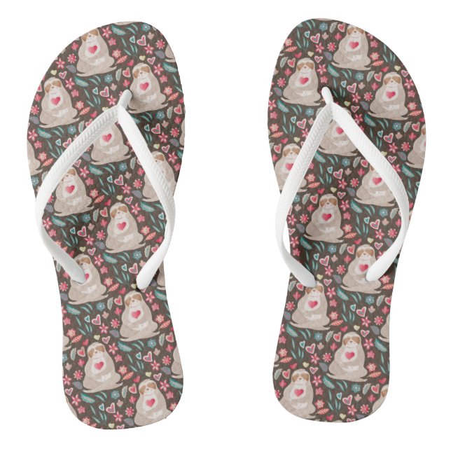 Valentine Sloth Pattern Thongs (Footbed)