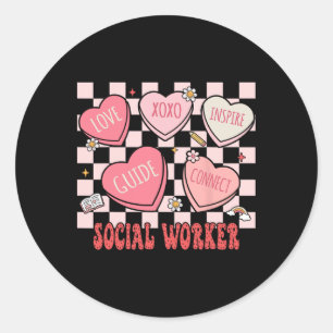 Valentine Social Worker Hearts Women Retro Social Classic Round Sticker
