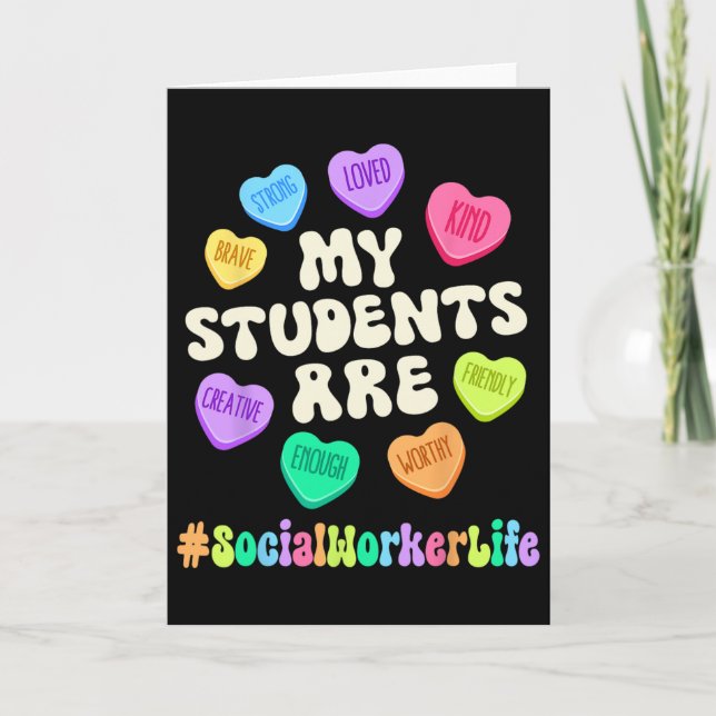 Valentine Social Worker Life Affirmations Hearts T Card (Front)