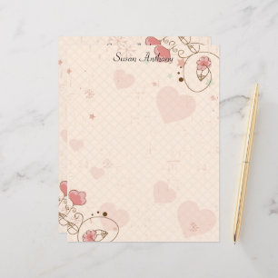 Valentine Soft Hearts Flowers Stationary Paper