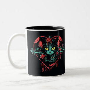 Valentine Spooky Cats and Blood Two-Tone Coffee Mug
