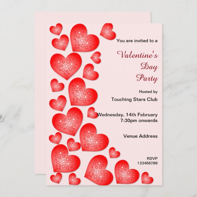 Valentine Starburst Red Hearts Invitation (Front/Back)