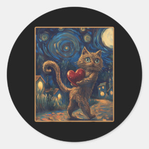 Valentine Starry Night Van Gogh Tee Cat Valentines Classic Round Sticker