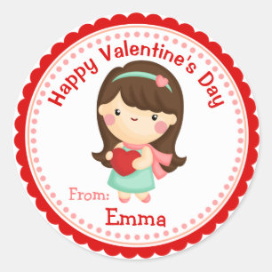 Valentine Stickers (Girl with Red Hearts) 