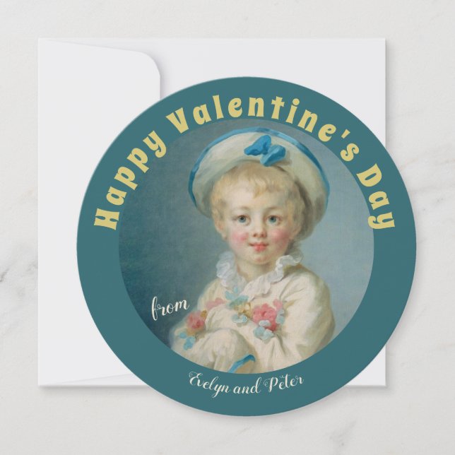 Valentine Sweet boy with flowers Fragonard Pierrot Holiday Card (Front)