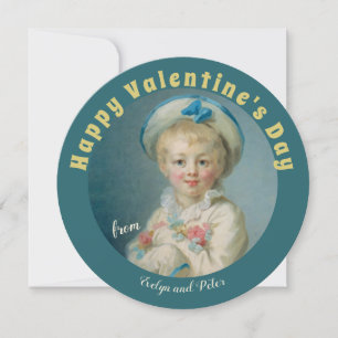 Valentine Sweet boy with flowers Fragonard Pierrot Holiday Card