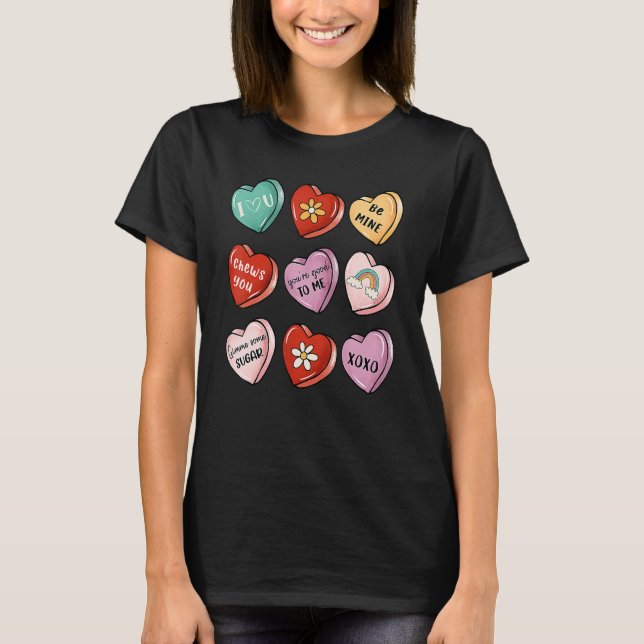 Valentine Sweet Candy Heart Kiss Happy Valentine's T-Shirt (Front)
