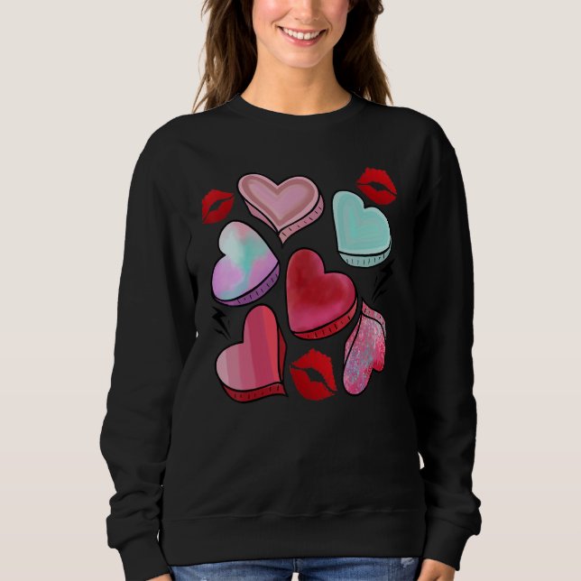 Valentine Sweet Candy Heart Kiss Lips Happy Valent Sweatshirt (Front)