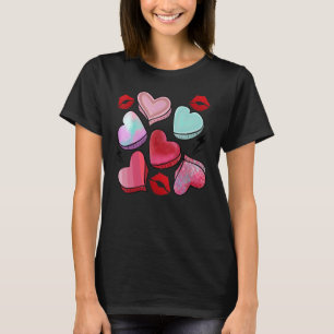 Valentine Sweet Candy Heart Kiss Lips Happy Valent T-Shirt