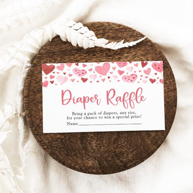 Valentine Sweetheart Baby Shower Diaper Raffle Enclosure Card (Watercolor Cute Valentine Pink and Red Hearts Baby Shower Diaper Raffle Game Ticket)