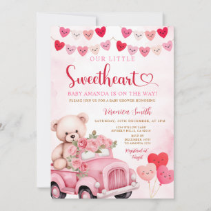 Valentine Sweetheart Bear Pink Truck Baby Shower Invitation