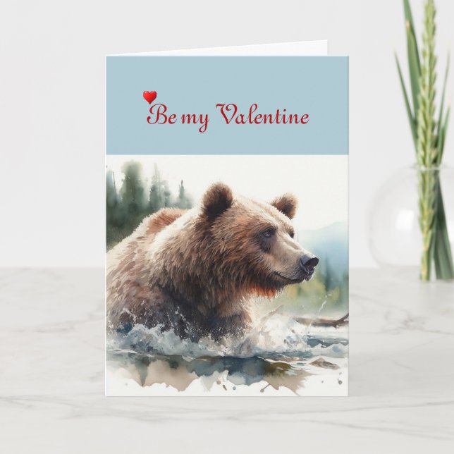 Valentine Sweetheart Grizzly Bear Card (Front)
