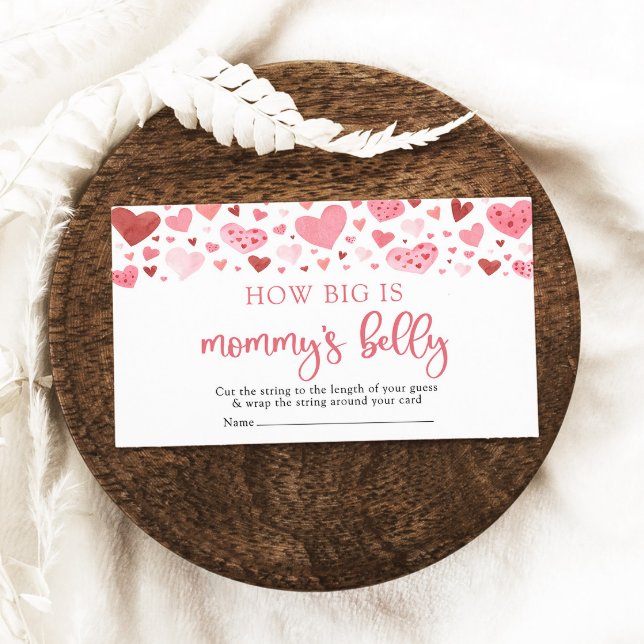 Valentine Sweetheart How Big is Mummy's Belly Enclosure Card (Watercolor Cute Sweetheart Valentine Pink  Red Hearts Girl Baby Shower How Big is Mommy's Belly Game)