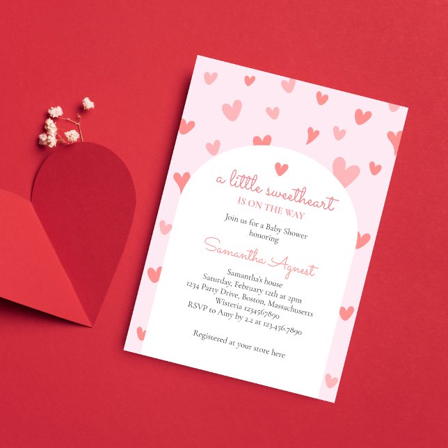 Valentine Sweetheart Pink Peach Hearts Baby shower Invitation (Creator Uploaded)