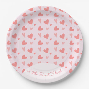 Valentine Sweetheart Pink Peach Hearts Birthday Paper Plate