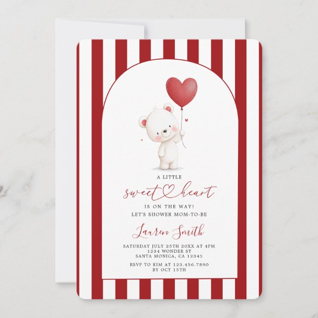 Valentine Sweetheart Teddy Bear Baby Shower Invitation (Front)
