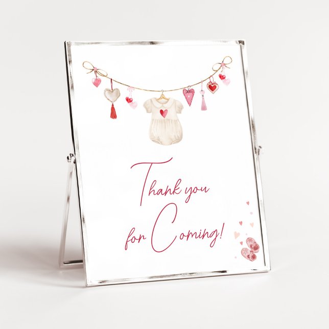 Valentine Sweetheart Thank You for Coming Poster (A Little Sweetheart Valentine Baby Shower Thank You for Coming Sign)