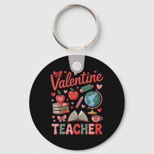 Valentine Teacher School Supplies Globe Books Appl Key Ring