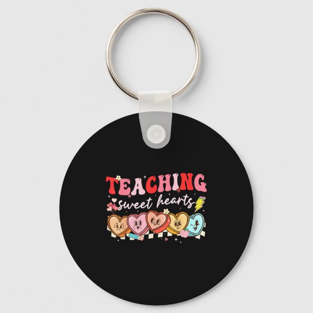 Valentine Teaching Sweet Hearts Teacher Men Women  Key Ring (Front)