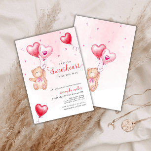 Valentine Teddy Bear Heart Balloon Baby Shower Invitation