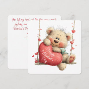 Valentine Teddy Bear on Swing with Heart  Holiday Card