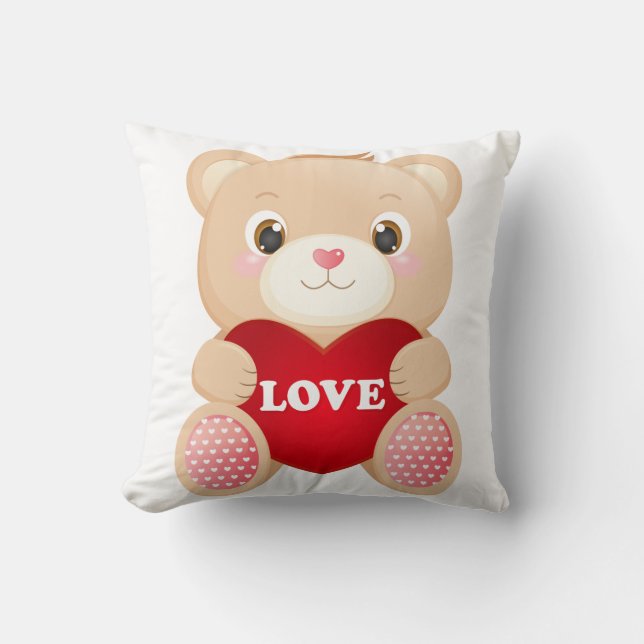 Valentine Teddy Throw Pillow (Front)