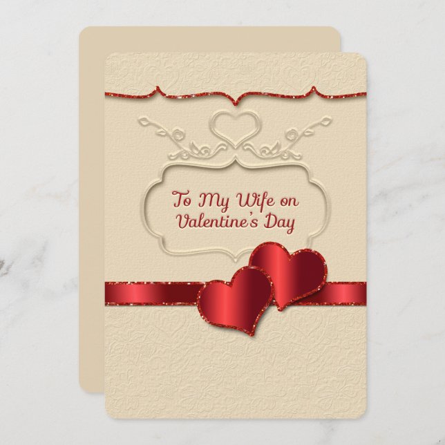 Valentine To My Wife Embossed Style Two Hearts (Front/Back)