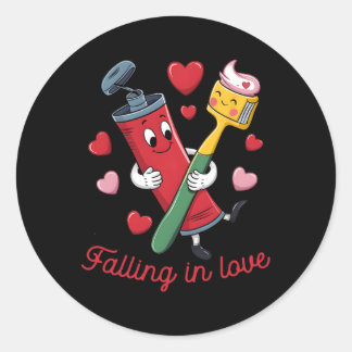 Valentine Toothpaste Love Toothbrushes Falling Inl Classic Round Sticker