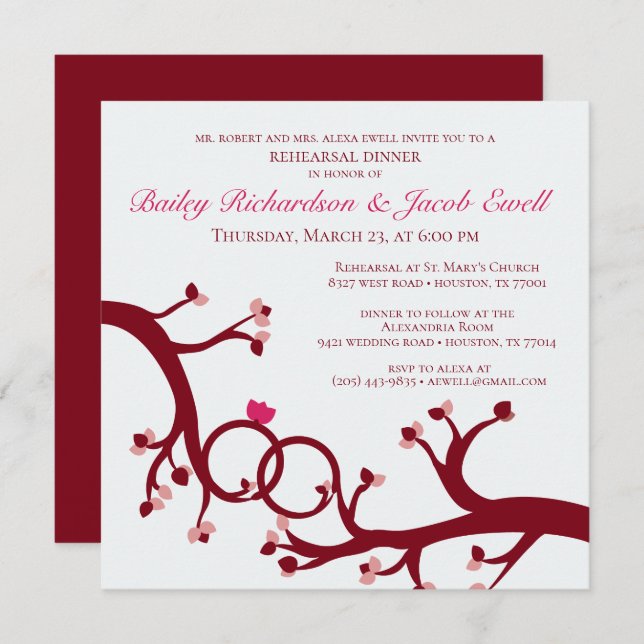 Valentine Tree Ring Rehearsal Dinner Invitation (Front/Back)