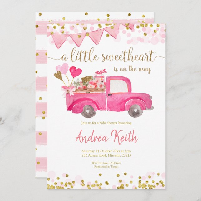 Valentine Truck Sweetheart Baby Shower Invitation (Front/Back)