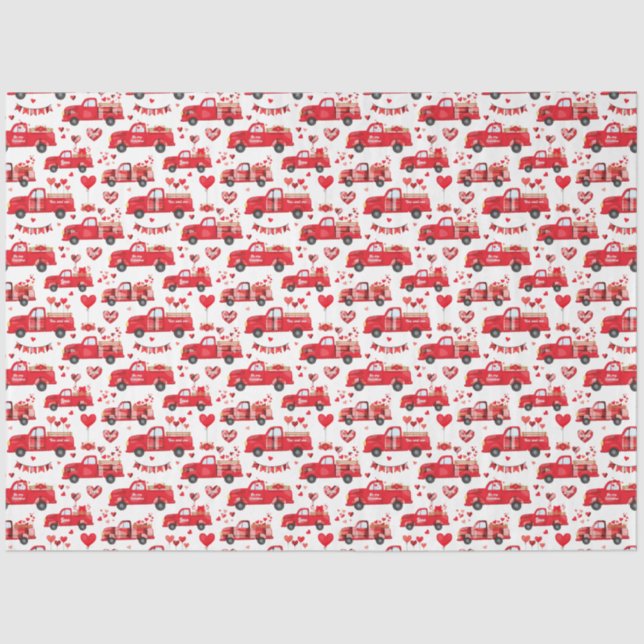 Valentine Trucks on White Tissue Paper (Front)