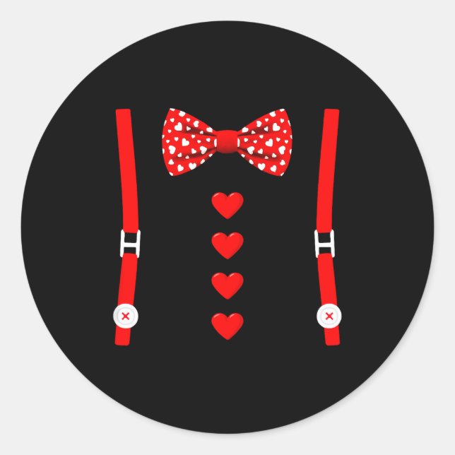Valentine Tuxedo Heart Outfit Funny Love  Classic Round Sticker (Front)