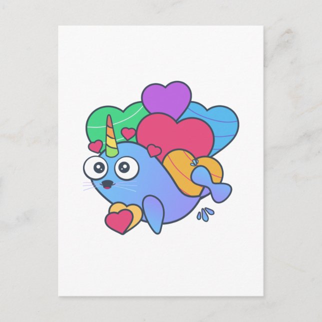 Valentine unicorn whale here to love you postcard (Front)