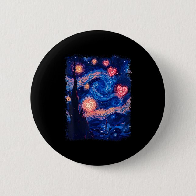 Valentine Van Gogh Starry Night Heart Matching Cou 6 Cm Round Badge (Front)
