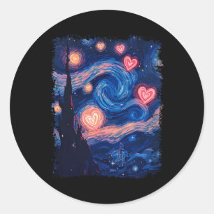 Valentine Van Gogh Starry Night Heart Matching Cou Classic Round Sticker