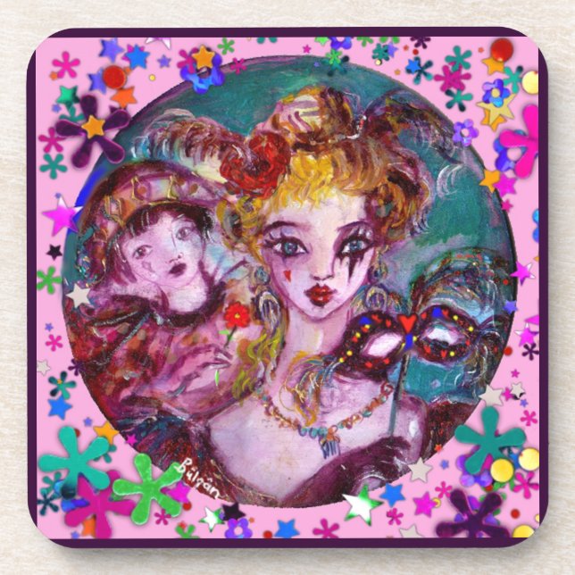 VALENTINE VENETIAN MASQUERADE CONFETTI COASTER (Front)