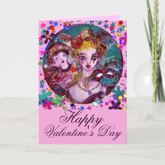 VALENTINE VENETIAN MASQUERADE CONFETTI HOLIDAY CARD (Front)
