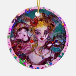 VALENTINE VENETIAN MASQUERADE MASKS AND CONFETTI CERAMIC ORNAMENT