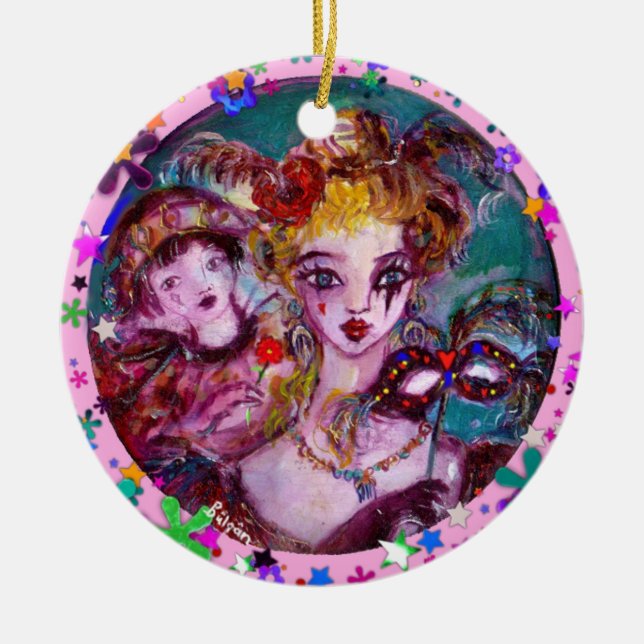 VALENTINE VENETIAN MASQUERADE MASKS AND CONFETTI CERAMIC ORNAMENT (Front)