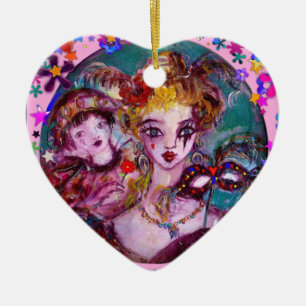 VALENTINE VENETIAN MASQUERADE MASKS AND CONFETTI CERAMIC ORNAMENT
